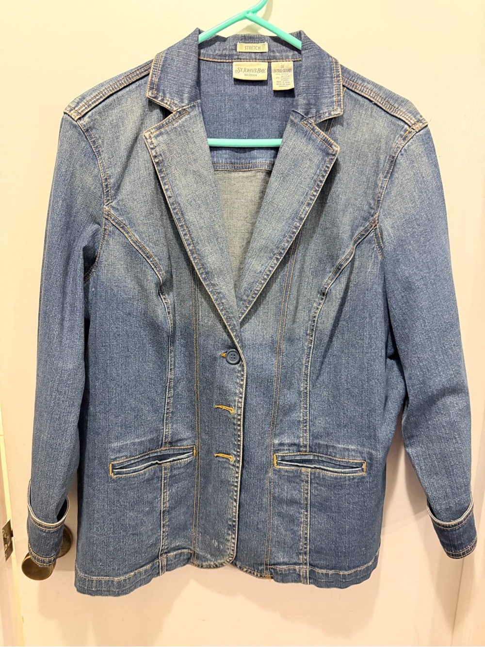 St. John's Bay Women's Denim Blazer Jacket - Blue Distressed